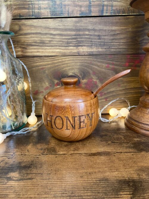 wooden honey pot