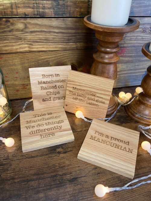 Oak Manchester quote coasters set of 4