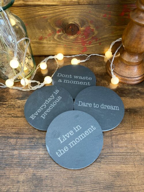 set of 4 slate coasters featuring inspirational quotes