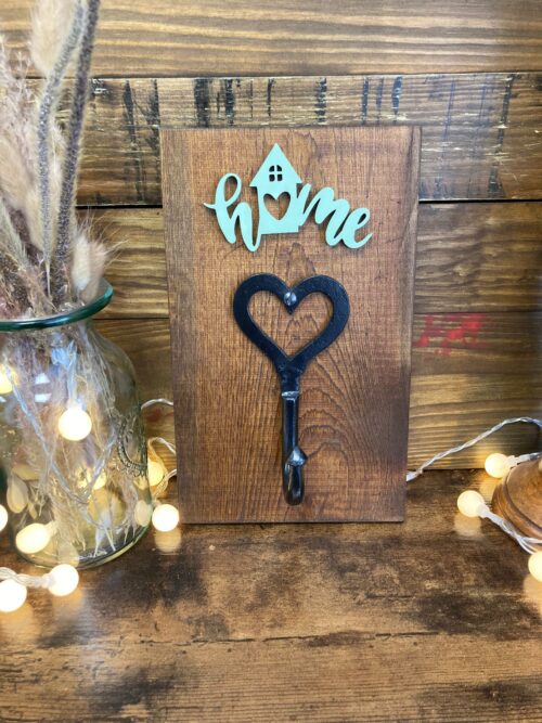 wooden home heart shaped hook