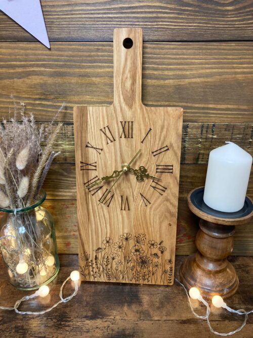 wooden oak cutting board kitchen clock