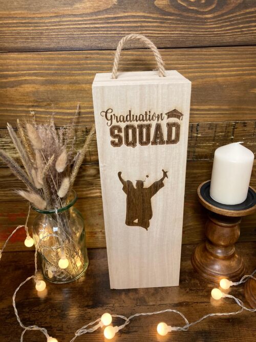 wooden graduation squad wine box